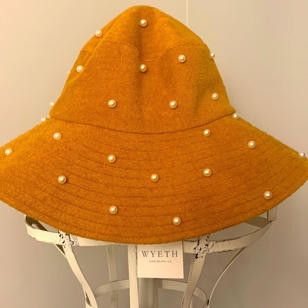 Anthropologie Wyeth terry cloth pearl embellished bucket hat one size new W/tag